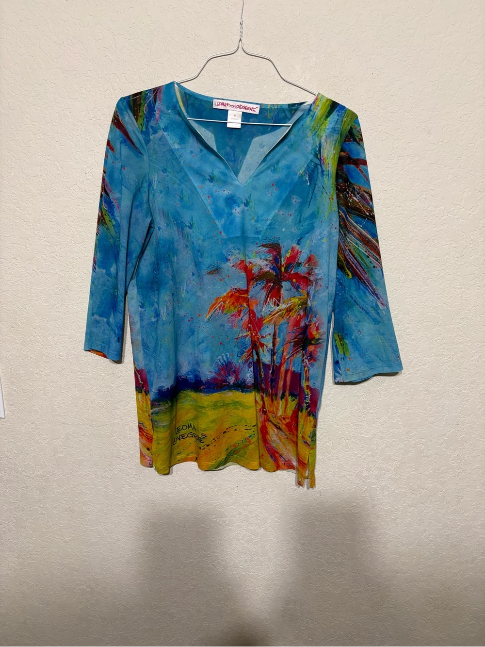 Leoma Lovegrove Blue V-Neck Tunic with Multicolor Splatter